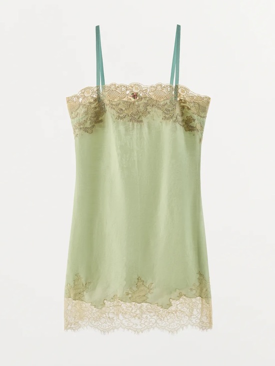 Zara Dresses & Skirts - Zara ZW Collection Women’s Pistachio Green Slip with Gold Lace Trim